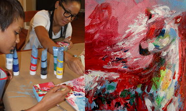 Adult Painting Class: Friends Painting Expressionistic Horse.